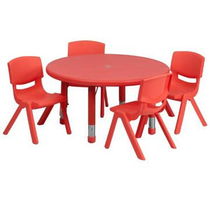 Plastic round best sale dining table set