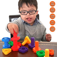 Nuts and Bolts Fine Motor Skills - Occupational Therapy Toddler Toys - Montessori Building Construction Kids Matching Game for Preschoolers - Jumbo 24 pc Set with Backpack & Activity